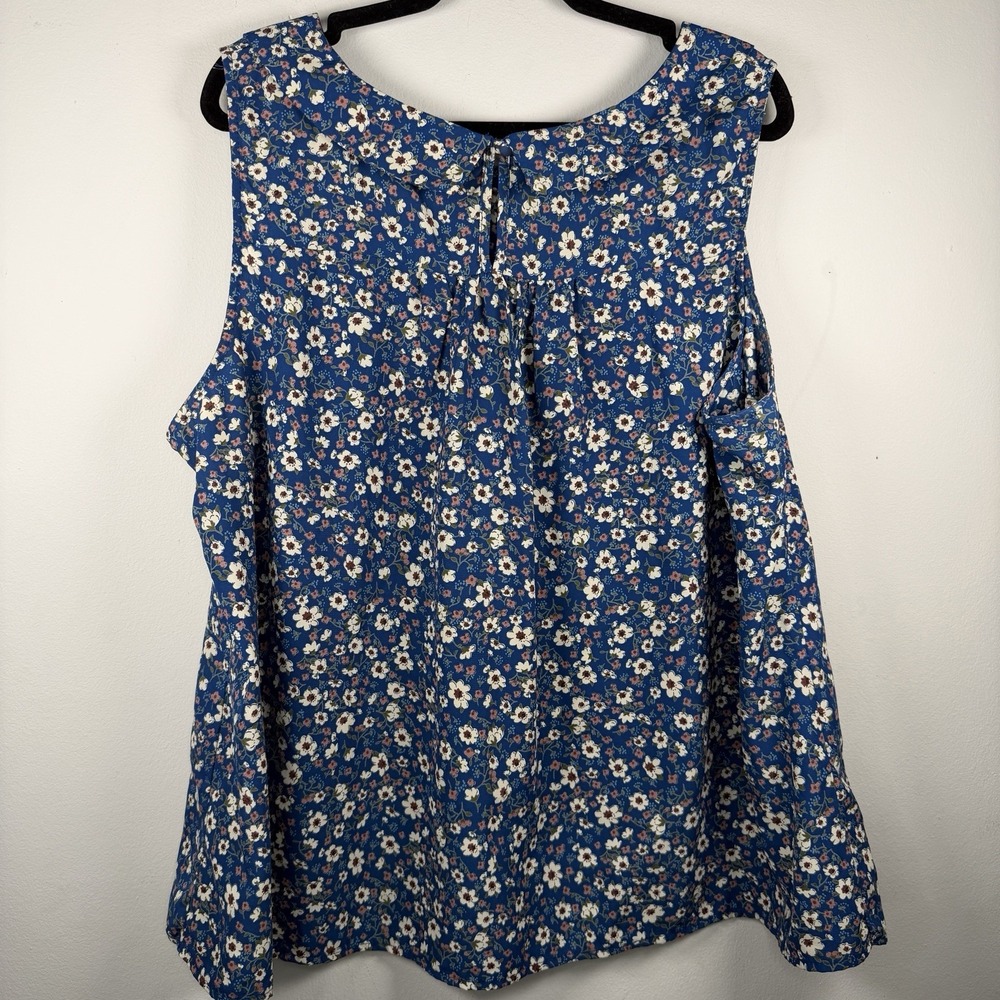 Floral Sleeveless 2X Blue Floral‎ Blouse Tank Top Womens Cottagecore Peasant - Picture 7 of 11